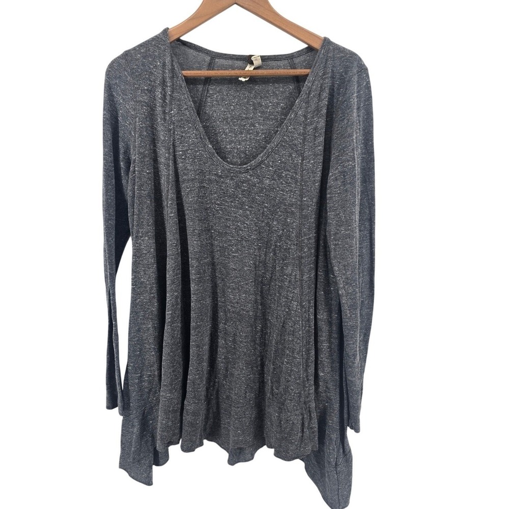 We The Free Tunic Womens Small Sharkbite Hem Charcoal Gray Long Sleeve EUC